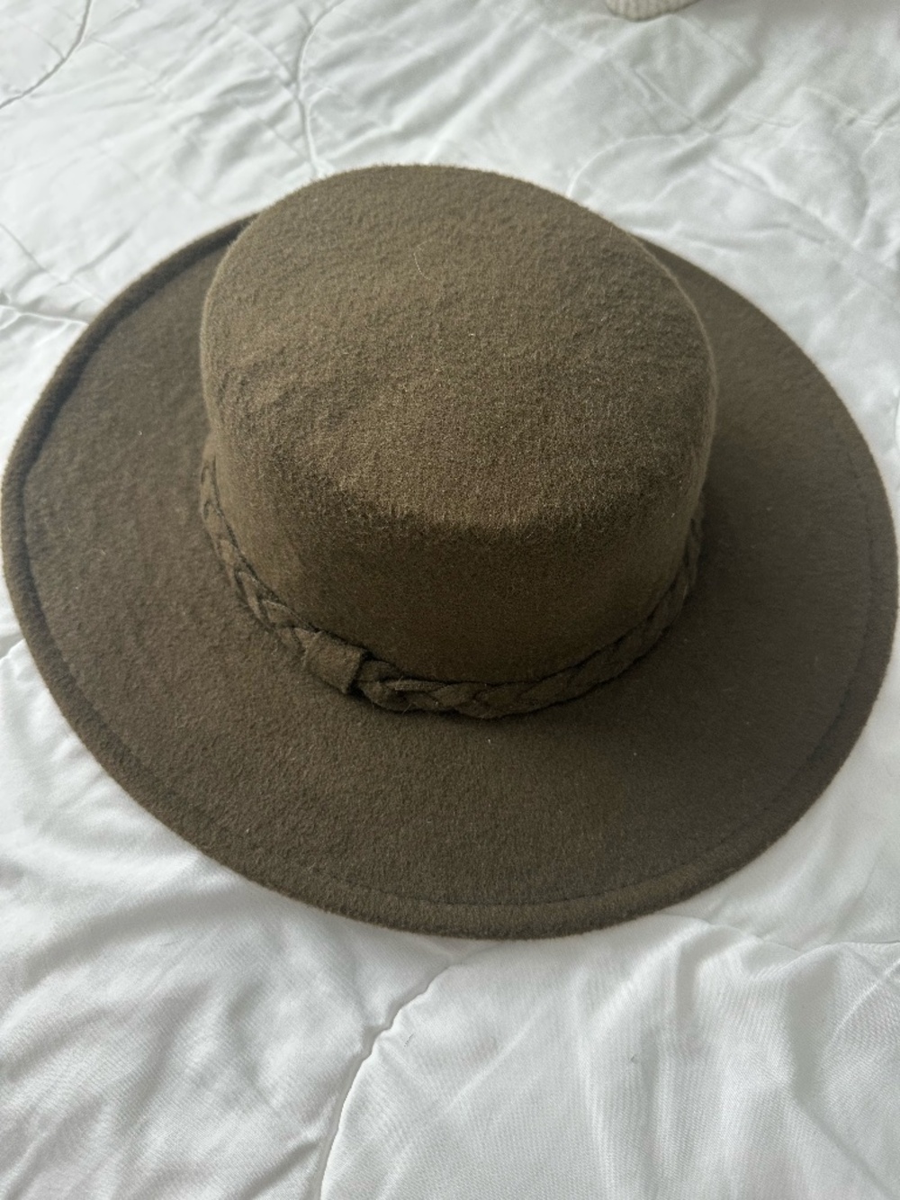 Olive Green Felt Wide Brim Hat